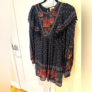 FARM Rio black floral long sleeve mini dress